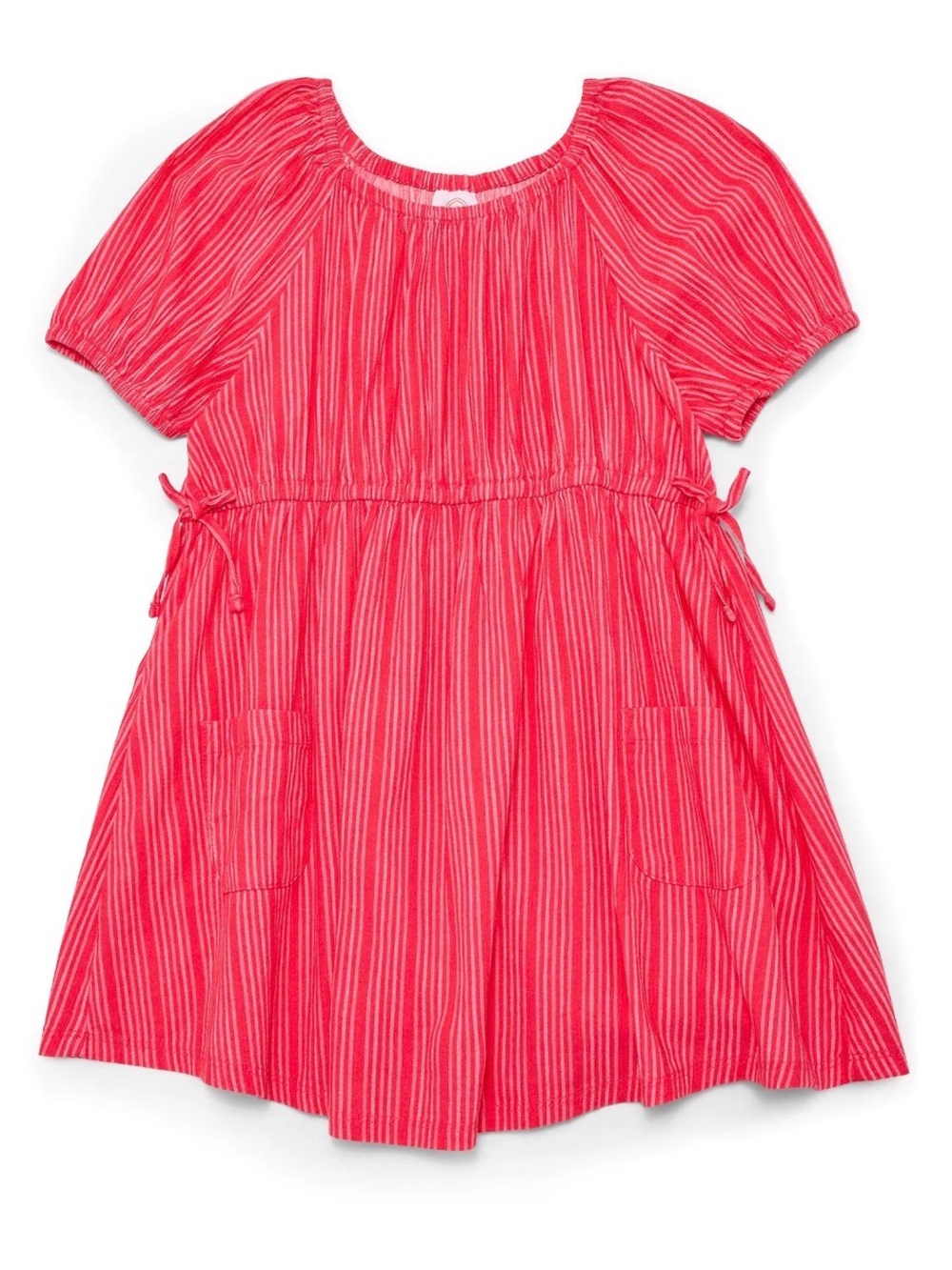 Girls' Pink Striped Short-Sleeve Dress
